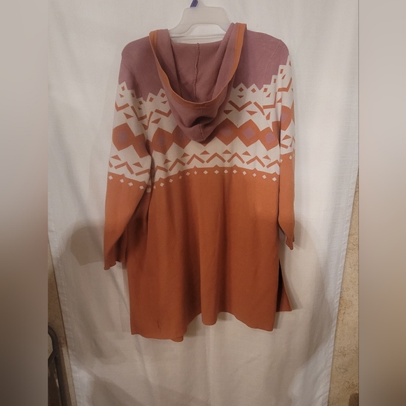 Torrid Multi-Colored Orange, Pink and Off-White Hooded Open-Front Cardigan - Picture 2 of 7